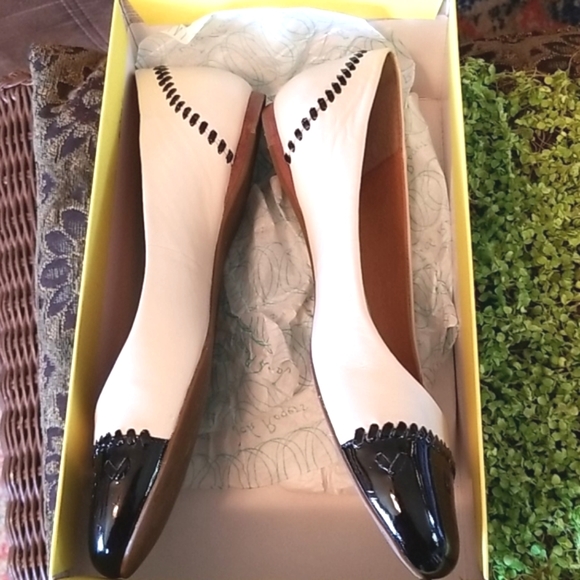 JACK ROGERS Neimans Black Patent Leather TOE BONE Upper Ballet FLATS Shoes 9 Euc - Picture 6 of 12